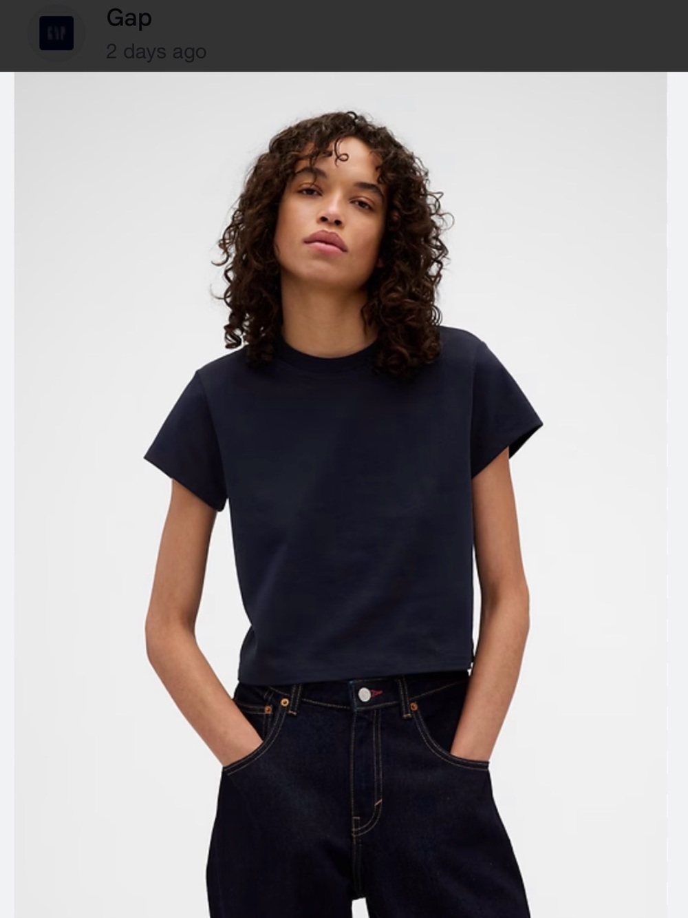 Victoria Beckham Navy Short Sleeve Cropped Tee